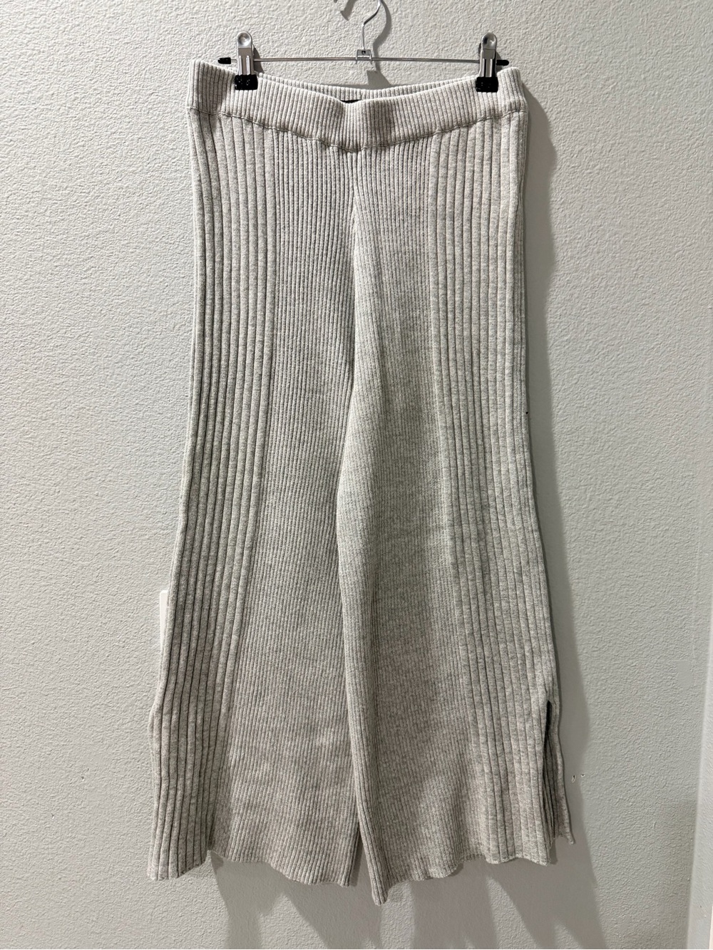 Lulu's Light Heather Gray Ribbed Wide Leg Knit Pants